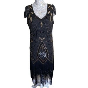 NWT Vision For Innovation Black Gold Sequin Dress 1920’s Gatsby Style costume